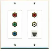 2 RCA Red 1 Green-Blue-White CAT5E Wall Plate Custom