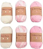T Shirt Yarn, Soft Polyester 6 Rolls Knitting Yarn Ball for Crocheting, Multipurpose Washable Elastic Fabric DIY Knitting Crochet Cloth for DIY Gifts, Carpets, Baskets, Flower