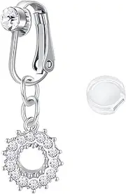 [Briana Williams] Fake Belly Button Ring Non Pierced Silver Clip on Belly Piercing Navel Hoops with Dangle