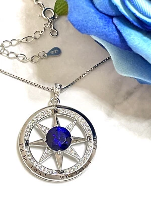 2 carat Sapphire NATURAL Compass Pendant Sapphire Compass Necklace Diamond wife