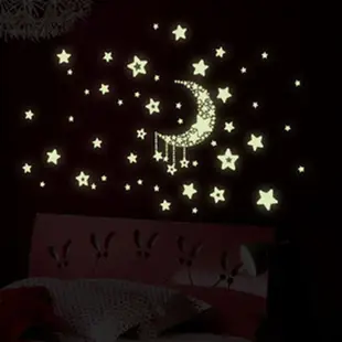 五象設計 發光貼 DIY 壁貼 房間裝飾 牆壁裝飾 發光貼 卡通月亮星星房間裝飾 家居裝飾貼紙
