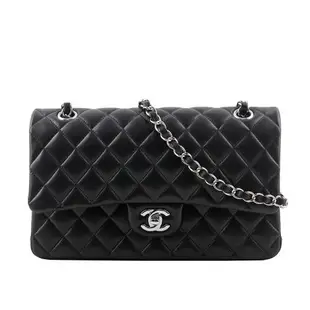 二手商品9成新_CHANEL 銀釦菱格紋小羊皮 25cm COCO包(黑色)