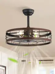 22 Inch Caged Ceiling Fan with Light, Fandelier Industrial Ceiling Fan with Remo