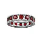 ETERNITY WEDDING BAND W/ LAB CREATED SIMULATED RUBY GEMS / 925 STERLING SILVER