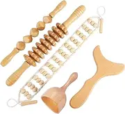 5 in 1 Wooden Therapy Massage Tools for Body Sculpting, Professional Maderotherapia Kit for Lymphatic Drainage,Anti-Cellulite .Wood Massager Roller Rpoe for Back and Muscle Pain Relief