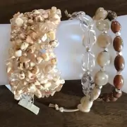 NEUTRAL TONES Beige Stone ~ Brown Clear Lucite Bead Stretch Bracelet Lot Beaded