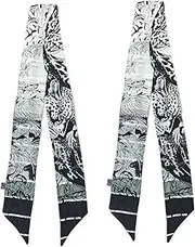 [COTHESUMAY] Mulberry Silk Scarf for Handbags,Bags, and Purse，2 Pcs 2"x35" Hair Ribbon Skinny Neck Fashion Scarves for Women, Color Leopard Gray