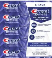 Crest 3D White PRO Advanced Whitening Toothpaste, 5.2 oz (Pack of 5)