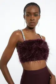 Figure Form Bandage Feather Detail Knit Top