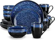 [vancasso] 16 Pieces Blue Dinnerware Set, Reactive Glaze Dish Set, Plates and Bowls Set