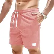 [JEShifangjiusu] Men's Side Pockets Drawstring Shorts Elastic Waist Cargo Straight Pants Short Wide Leg Pants, Red A1, M