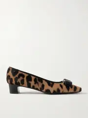 [Ferragamo] Ferragamo - Rirri Bow-detailed Leather-trimmed Leopard-print Calf Hair Pumps - Leopard print - US11 US11 Animal print