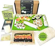 Global Grub DIY Sushi Making Kit - Sushi Kit with Ingredients - Sushi Rice, Nori Sushi Seaweed, Sushi Rice Seasoning, Sesame Seeds, Wasabi Powder - Bamboo Rolling Mat, Instructions, Makes 48 Pieces