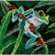 Froggy Greenery Latch Hook Kit - Nature-inspired Crochet Yarn Rug with Pre-Print