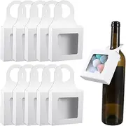 Jeffdad 10PCS Kraft Paper Wine Bottle Box with Window, Hanging Foldable Gift Boxes Wine Boxes Decoration Bottle Hanger Favor Box for Kitchen Dining Engagement Christmas Mother's Day (White)