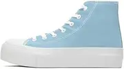 [xinran & shengli] Women's Fashion Platform Trainers Ladies High Top Canvas Shoes Classic Platform Lace Up Sneakers Pumps Plimsolls Outdoor Sport Tennis Running Walking Shoes Breathable, Light Blue, 9 UK