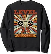 [X.Style] 25th Birthday Level 25 Unlocked Retro Cassette Tape Sweatshirt ds796 Sweatshirt (S) Black