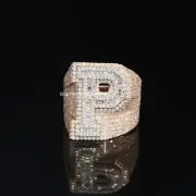 Round & Baguette Cut VVs Moissanite Iced Out Hip Hop P Letter Ring 925 Silver