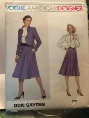 Vogue Pattern 2372 MISSES JACKET SKIRT BLOUSE Sz 10 Bolero Dsgn DON SAYRES Vtg