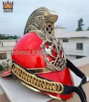 Nautical British Red Fireman Helmet Fire Brigade Fire fight Wearable With Stand