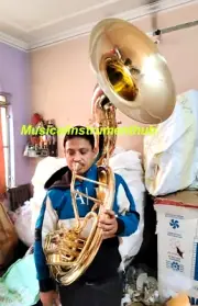 TUBA SOUSAPHONE BIG 25" BELL IN GOLD POLISH OF PURE BRASS + FREE CASE +FREE SHIP
