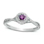 Amethyst and 0.13 CT. T.W. Natural Diamond Frame Promise Ring in Sterling Silver