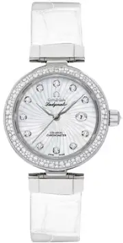 Omega DeVille White Mother of Pearl Diamond Dial White Band Womens Dress Watch