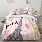 Quilt Cover Pink Eiffel Tower Girl Duvet Doona Cover Double Queen Bedding Set