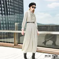 在飛比找momo購物網優惠-【mia mia】米黑幾何綁帶長洋裝