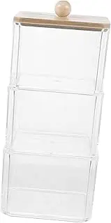 Cases Storage Box Bamboo Lid Portable Stackable Makeup Organizer 3 Sections