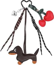 [Giantree] Leather Dachshund Keychain Kit, Cute Weiner Dog Heart Cherry Keychain Bag Charm Dachshund Purse Charms Gifts for Women Handbags Cars Hanging Ornament