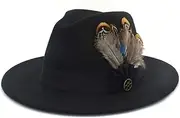 [N\A] NA 100 % Men's Wool Wide Brim Felt Gangster Church hat with Feather Band Black