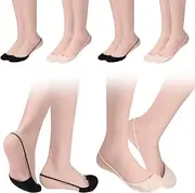 [Piriuuo] 6 Pairs Toe Topper Socks for Women, Ultra Low Cut Liner Socks Ball of Foot Cushion Socks No Show Socks with Sling Back Half Socks for Heels(Beige, Black), Beige, Black
