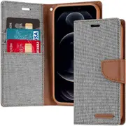 Goospery iPhone 16+ Plus Canvas Fabric Flip Wallet Case Cover Apple [Grey]