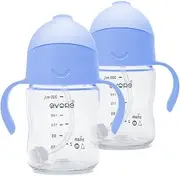 Evorie Tritan Weighted Straw Sippy Cup with Handles for Baby and Toddlers, Spill Proof Baby Water Bottle with Straw for 6 Months and up, 7 Oz, Infant Training Water Bottle (Pastel Blue)