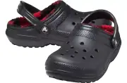 Crocs Lined Buffalo Check Clog Slide Men sz 9 = Women sz 11 shoes Black/red new