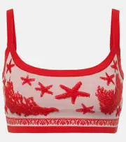 [Versace] Versace Cotton-blend jacquard crop top AU 14 red