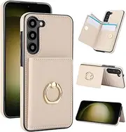 [Boyobacase] for Samsung Galaxy S23 Plus 5G Case Wallet with Card Holder,for Galaxy S23 Plus 5G Flip Case 360°Rotation Ring Holder Kickstand Phone Cover with 4 Card Slots and Cash Pocket-Beige