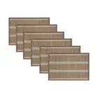 Set of 6 Victoria Bamboo Table Placemats 30 x 45cm Light Brown/Silver