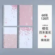 Print Medium Notebook (Various Designs) / Set Set of 4 - Cherry blossoms - Pink & White - One Size