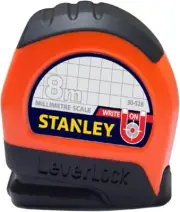 STANLEY 8M Leverlock Tape, Orange, Mylar Coated Blade, Tru-Zero Hook