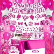 Pink Birthday Party Decorations for Girls - (Total 85Pcs) Pink Glitter Happy Bir
