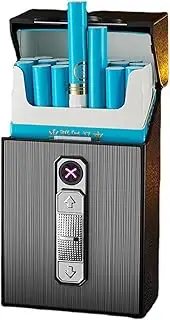 OLDENDO Cigarette Case with Dual Arc Lighter USB Rechargeable, Cigarettes Box Holder King Size Portable Pack Hold 20 Regular Size Cigarettes (Black), HDB06