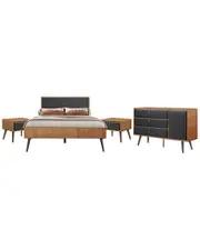 Armen Living Coco Rustic 4Pc Upholstered Platform Bedroom Set