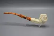 Bent Pipe FLAMES Design new-block Meerschaum Handmade Case#739 Churchwarden