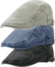 [Pesoncarl] Newsboy Cap for Men, 3 PCS Men's Newsboy Caps Cotton Cool Flat Cap Adjustable Newsboy Hats Lightweight Cabbie Driving Hat for Men Women Outdoor(Black, Blue, Army Green), 25.00*20.00*12.00, 6, 25.00