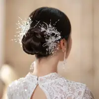 在飛比找樂天市場購物網優惠-韓式新娘時尚水晶造液花發夾頭飾套裝跟妝舞臺旅拍造型發飾雪蓉