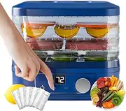 Food Dehydrator 5-Tray, Fruit Dryer 72 Hours Timer & 35-75℃ Thermostat Control for Drying Fruit, Meat, and Vegetables Blue