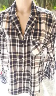 Victoria's Secret Vintage M Cotton Modal Plaid Flannel pajama Top Long Sleeve