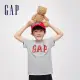【GAP】兒童裝 Logo純棉圓領短袖T恤-灰色(890880)